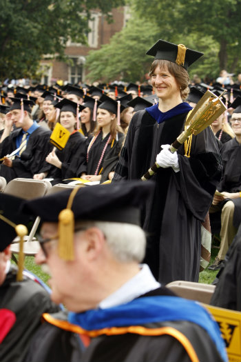 Cynthia Paschal carrying the mace at Vanderbilt Commencement 