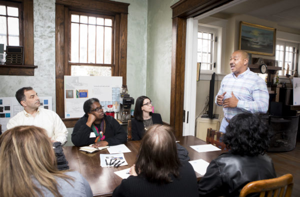 Dismas House CEO Gerald Brown speaking with Chancellor's Charter participants. (Susan Urmy/Vanderbilt)