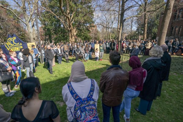 Members of the Vanderbilt community gather outside of Rand Hall to honor victims of the terror attacks at Al Noor and Linwood mosques. 