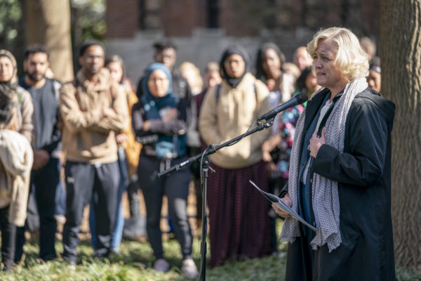 Provost and Vice Chancellor for Academic Affairs Susan R. Wente speaks at Monday’s vigil.