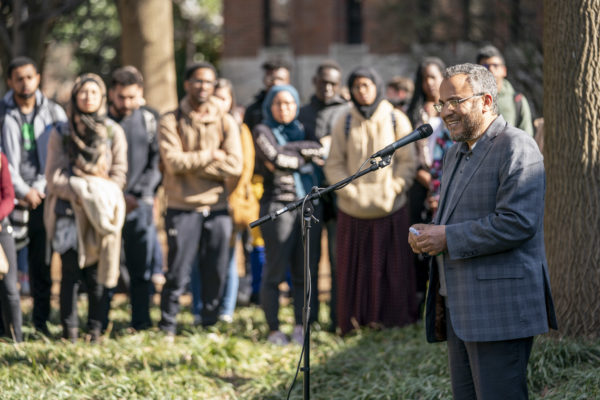 Imam Ossama Bahloul of the Islamic Center of Nashville speaks at a Monday afternoon vigil honoring the victims of last week’s terror attack in New Zealand.