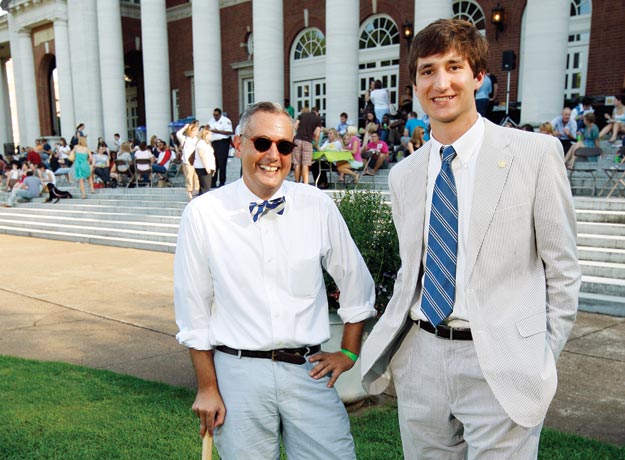 Associate Dean Timothy Caboni with Peabody junior Wyatt Smith, Vanderbilt Student Government president, at Peabody’s barbecue welcoming new graduate and professional students to campus in August.