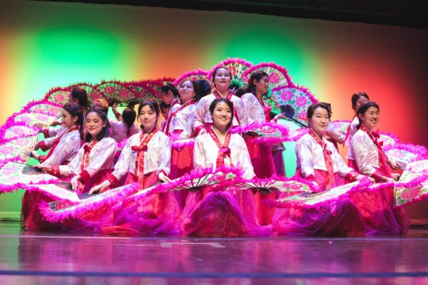 Students participating in Buchaechum (Christopher Hornbuckle)