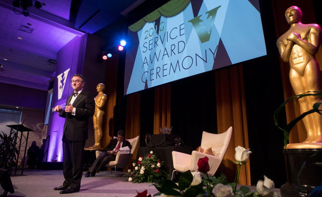 Vice Chancellor for Information Technology John Lutz served as master of ceremonies for the 2018 Service Award celebration. (Susan Urmy/Vanderbilt)