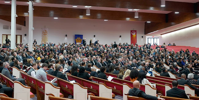 More than two thousand people gathered at The Temple Church Feb. 15 to pay their respects to David Williams II, former vice chancellor and athletics director. (Joe Howell/Vanderbilt)