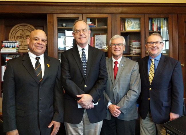 L-r: Interim Dean Mark Dean (UT-Knoxville), Rep. Jim Cooper (D-TN05), Dean Richard Sweigard (University of Memphis) and Dean Philippe Fauchet (Vanderbilt).