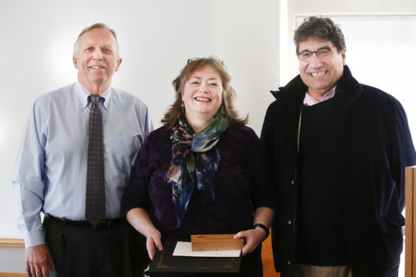 Maureen Casey, Chancellor's Heart and Soul award recipient, with Professor Richard Caprioli and Chancellor Nicholas S. Zeppos