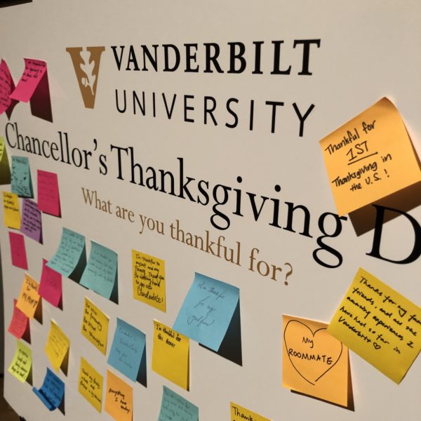 Students shared what they were thankful for on post-its. (Vanderbilt)