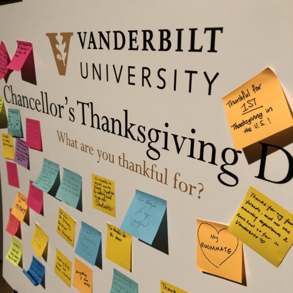 Chancellor joins students on campus for early Thanksgiving dinner