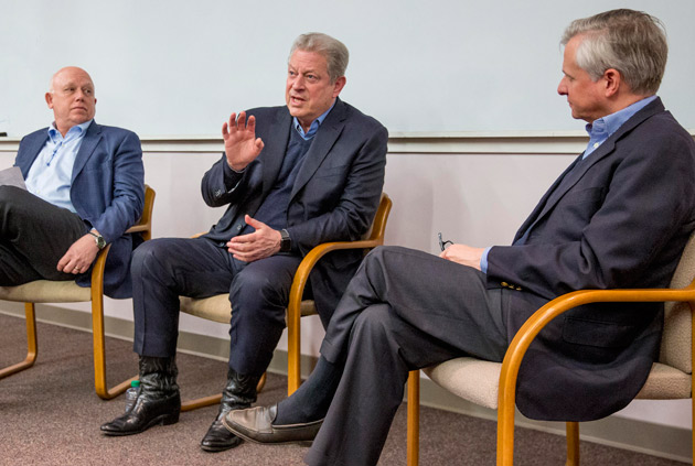 L-r: John Geer, Al Gore and Jon Meacham (John Russell/Vanderbilt)