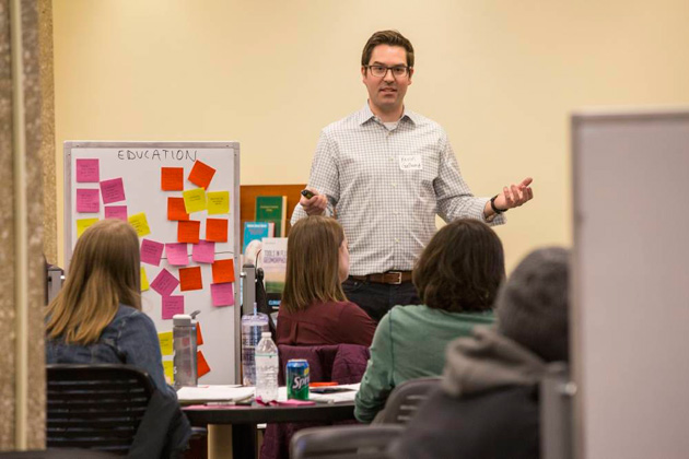 Kevin Galloway, Vanderbilt's director of Making, leads a design-thinking boot camp Feb. 3. (Anne Rayner/Vanderbilt)