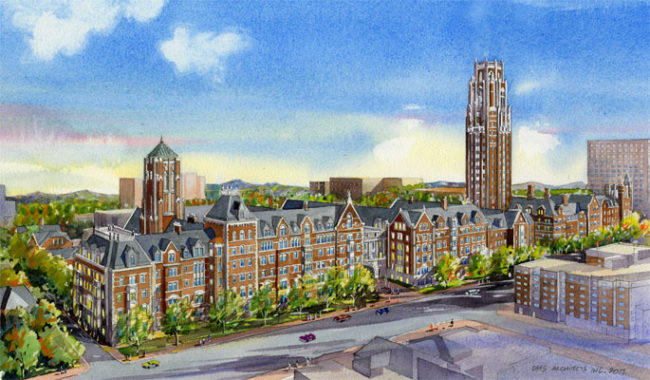 Rendering of new residential colleges along West End Avenue