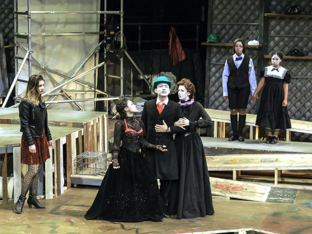 L-r: Lexi Pérez with the Company; Miranda Pepin as the Stepdaughter; Robyn Hendrix as the Boy; and Koryn Guile in the role of the Girl. (Phillip Franck/Vanderbilt)