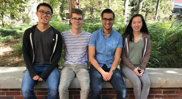 L-r: VandyHacks co-communications director Felix Tiet, co-presidents Connor Goggans and Irfaan Khalid, and co-communications director Janet Fang. (Heidi Hall/Vanderbilt)