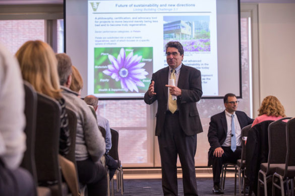 Chancellor Nicholas S. Zeppos addresses Vanderbilt community members at a town hall meeting discussing FutureVU, the university’s land use planning process, on Oct. 17. (Anne Rayner/Vanderbilt)