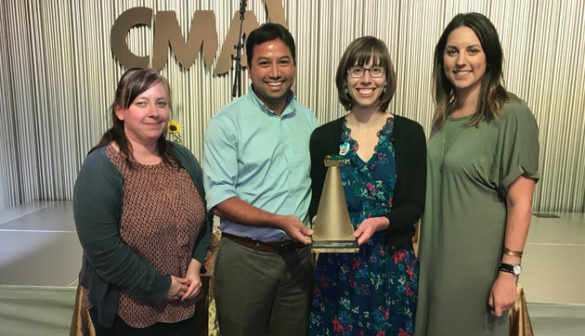 L-r: The Division of Administration's Leigh Shoup, Campus Planning and Construction's Robert Waits, Administration's Ashley Majewski, and the Sustainability and Environmental Management Office's Chelsea Hamilton received Vanderbilt's Golden Cone Award from the Nashville Civic Design Center at a celebration Sept. 27.