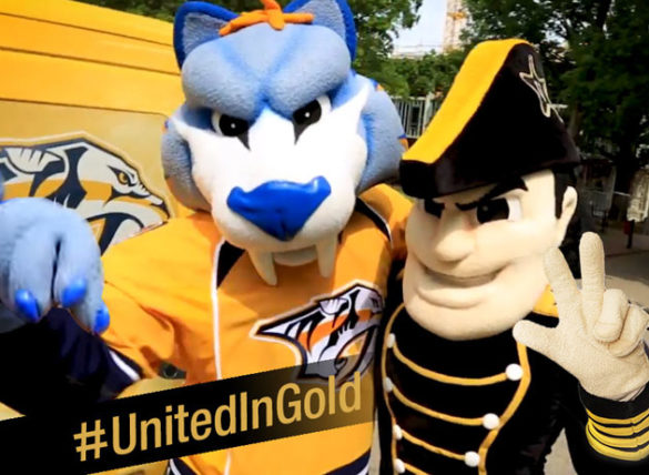 The Nashville Predators' Gnash and Vanderbilt's Mr. C are united in gold. (Vanderbilt University)