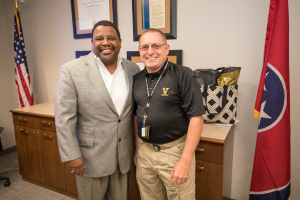 Associate Vice Chancellor August Washington and VUPS' Marty Wright. (John Russell/Vanderbilt)