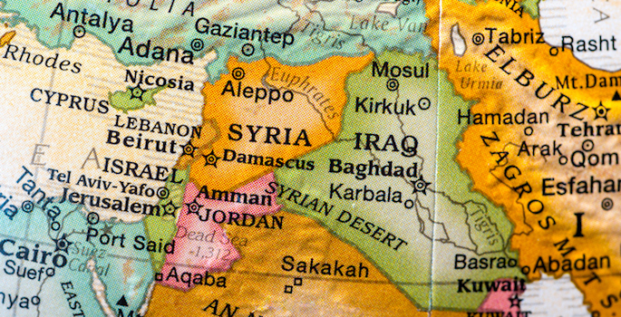 map detail showing syria iraq israel jordan