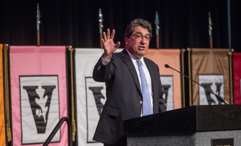 Chancellor Nicholas S. Zeppos announced the $30 million Chancellor's Chair Challenge at the Fall Faculty Assembly Aug. 24. (John Russell / Vanderbilt)