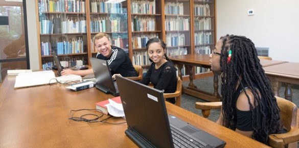 L-r: Opportunity Now interns Tanderious Williams, Hermela Demma and McKenna Mimms at Vanderbilt Library's Special Collections. (Jon Erickson/Vanderbilt)