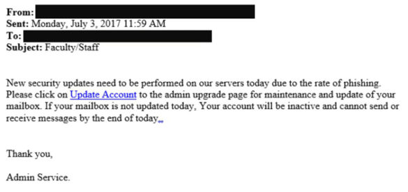 An example of a recent phishing email affecting the Vanderbilt community.