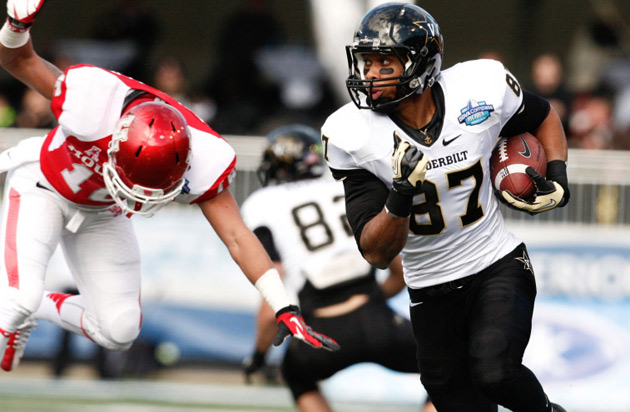 Jordan Matthews was an All-American wide receiver at Vanderbilt from 2010-13 who concluded his college career as the most prolific pass-catcher in SEC history. (Vanderbilt University)