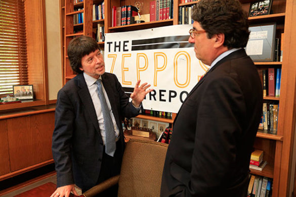 Documentary filmmaker Ken Burns (left) and Chancellor Nicholas S. Zeppos. (Vanderbilt University)