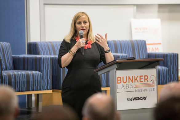 Nashville Mayor Megan Barry addressed attendees at the Muster Across America launch May 24 at the Wond'ry. (John Russell/Vanderbilt)