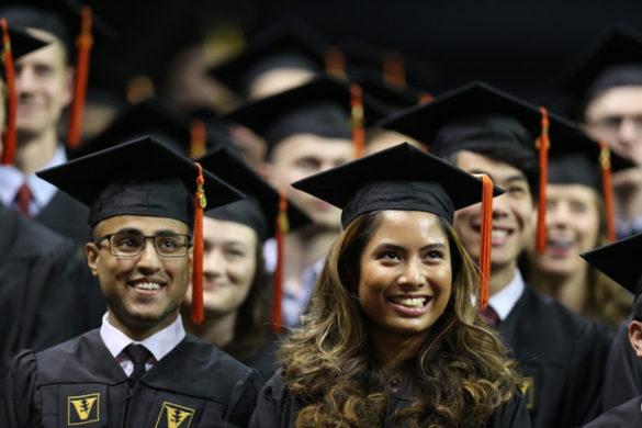 Class of 2017 graduates were all smiles during Commencement May 12 in Memorial Gym. (Vanderbilt University)