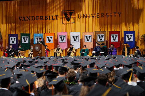 Chancellor Nicholas S. Zeppos presided over Commencement ceremonies May 12 in Memorial Gym. (Vanderbilt University)