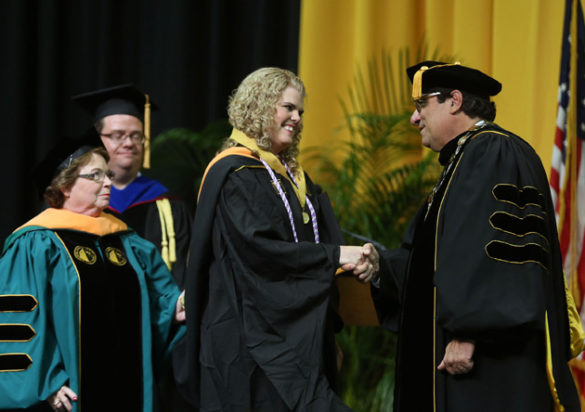 School of Nursing Dean Linda Norman, Founder's Medalist Beverly Padgett and Chancellor Nicholas S. Zeppos. (Joe Howell/Vanderbilt)