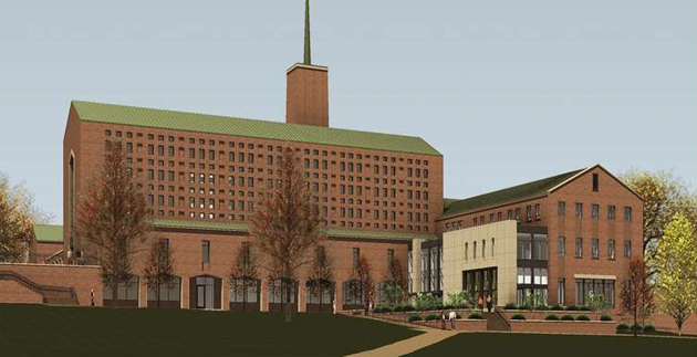 A view of the Vanderbilt Divinity School expansion from 21st Avenue South. (rendering by Gilbert, McLaughlin, Casella Architects)