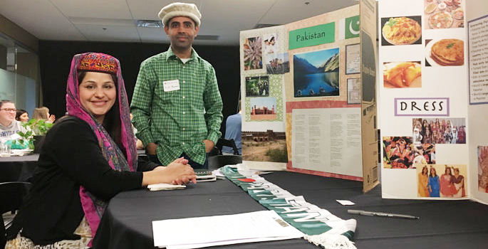 Humphrey Fellows Shazia Kanwal and Lal Kumar prepare to discuss their home country of Pakistan at Lipscomb University’s Global Voices Today.