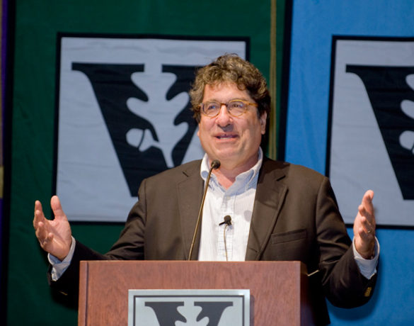 Chancellor Nicholas S. Zeppos gave his annual address to faculty at the spring assembly April 6 in Langford Auditorium. (Vanderbilt University)