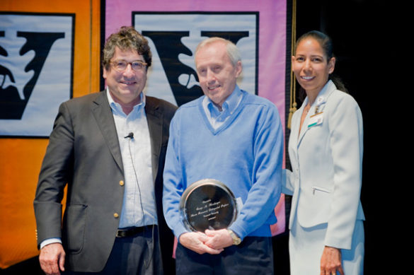 Chancellor Nicholas S. Zeppos, Harvie Branscomb Distinguished Professor Award winner George Hornberger, and Faculty Senate Chair Charlene Dewey. (Vanderbilt University)