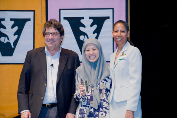 Chancellor Nicholas S. Zeppos, Ellen Gregg Ingalls Award winner Mazita Tahir, and Faculty Senate Chair Charlene Dewey. (Vanderbilt University)