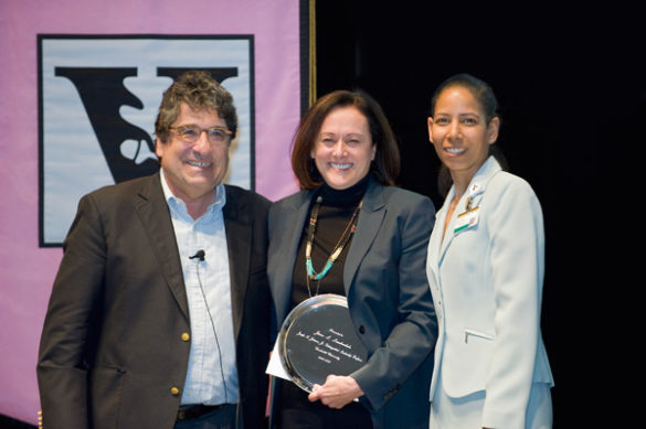 Chancellor Nicholas S. Zeppos, Joseph A. Johnson, Jr. Distinguished Leadership Professor Award winner Jana Lauderdale and Faculty Senate Chair Charlene Dewey. (Vanderbilt University)