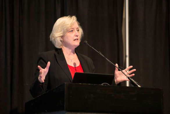 Provost and Vice Chancellor for Academic Affairs Susan R. Wente at the April 4 SkyVU Town Hall. (Joe Howell/Vanderbilt)