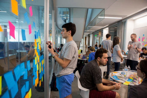 Boot Camp participants used the Wond'ry's glass walls and flexible spaces to brainstorm ideas. (Susan Urmy/Vanderbilt) 
