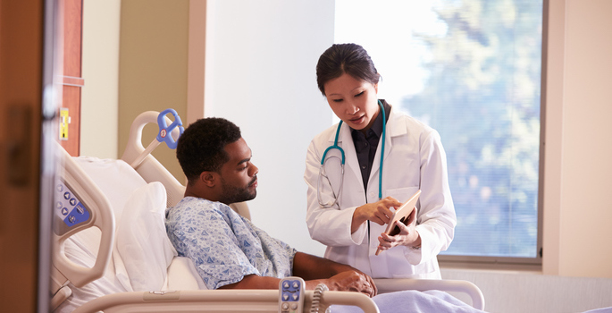 young african american man in hospital