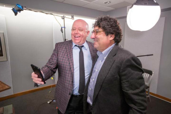 (L-r) Political scientist John Geer marks the occasion of being Chancellor Nicholas S. Zeppos' first podcast guest. (John Russell/Vanderbilt)