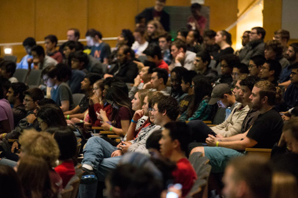 Rothschild spoke to about 450 participants, volunteers and supporters at VandyHacks, a 36-hour hackathon drawing participants from across the Southeast to the Wond’ry Nov. 11. (Joe Howell/Vanderbilt)