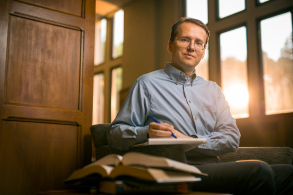 Mattias K. Polborn was photographed at the Jean and Alexander Heard Library. (Daniel Dubois/Vanderbilt)