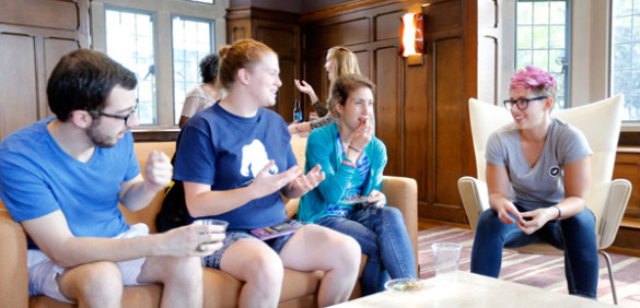 Graduate students gathered at Alumni Hall. (Steve Green/Vanderbilt)