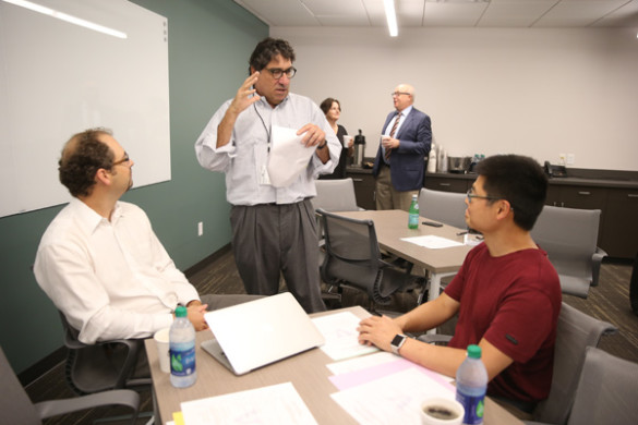 Chancellor Nicholas S. Zeppos speaks with members of the FutureVU Faculty Advisory Committee at its inaugural meeting Sept. 22. (John Russell/Vanderbilt)