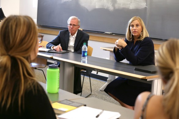 Nashville Mayor Megan Barry and former Mayor Bill Purcell, adjunct professor of public policy. (Anne Rayner/Vanderbilt)