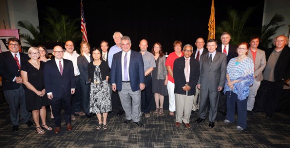 Chancellor Nicholas S. Zeppos saluted faculty who have reached the 25-year milestone in their tenure at Vanderbilt at the fall assembly Aug. 25. (Steve Green/Vanderbilt)