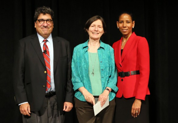 Chancellor Nicholas S. Zeppos, Professor of Human and Organization Development Beth Shinn and Faculty Senate Chair Charlene Dewey. (Steve Green/Vanderbilt)