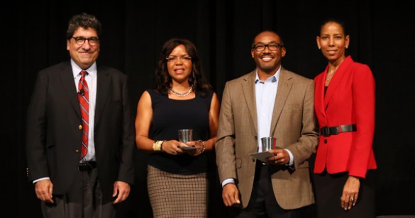 Chancellor Nicholas S. Zeppos, Ebony McGee, William Robinson and Charlene Dewey. (Steve Green/Vanderbilt)